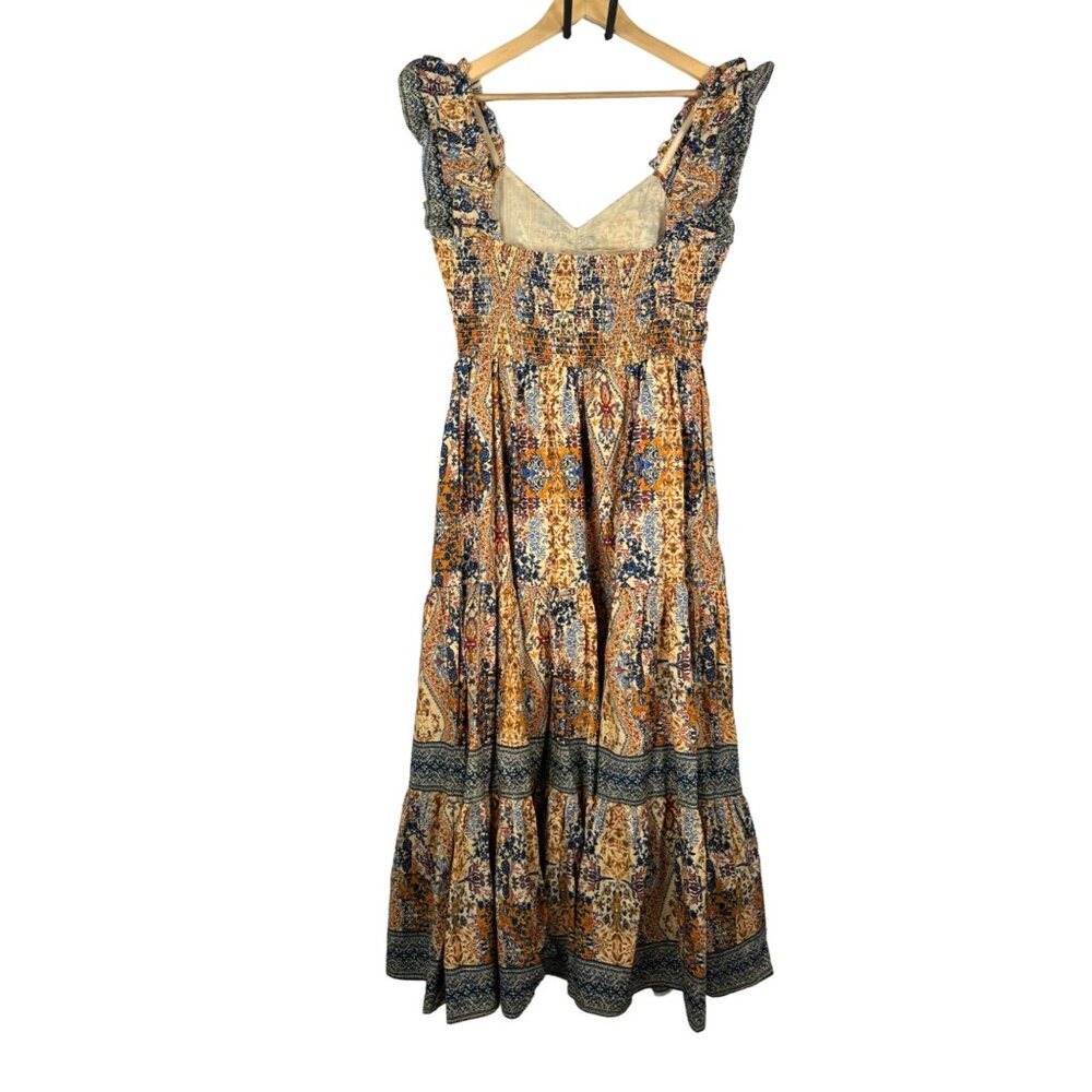 Caroline‎ Constas Floral print ruffle tiered maxi dress cottage milk maid sz M - Picture 4 of 11